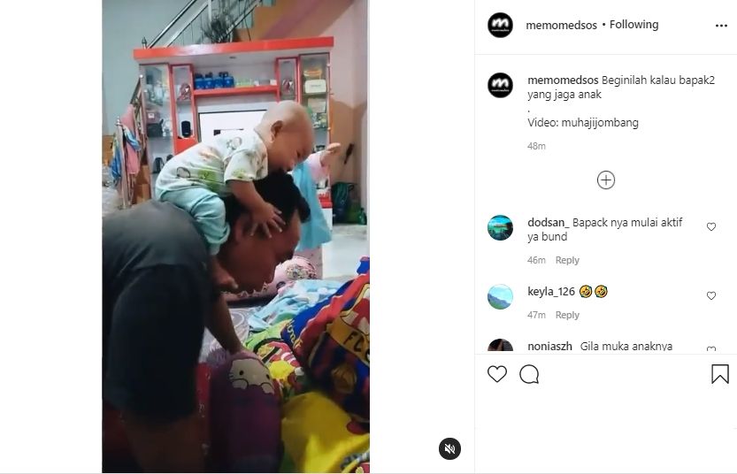 Video aksi heboh bapak-bapak jaga bayi. (Instagram/memomedsos)