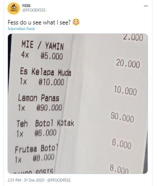 Struk makanan dengan harga yang buat heran (TikTok @FFOODFESS)