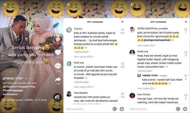 Viral video pengantin serius ngobrol saat resepsi sampai digota warganet. (TikTok/@titinjhonzella)