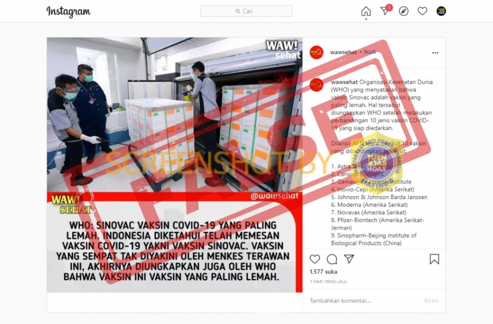 cek fakta benarkah who nyatakan vaksin covid 19 sinovac paling lemah