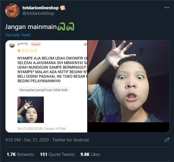 Viral Potret Gadis Protes Olshop Bikin Salfok (Twitter).