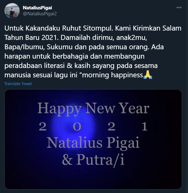 Natalius Pigai Beri Pesan Tahun Baru ke Ruhut Sitompul (Twitter).