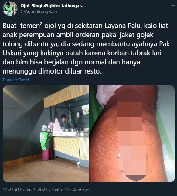 Viral ojol cilik bantu ayahnya yang jadi korban tabrak lari. (Twitter)