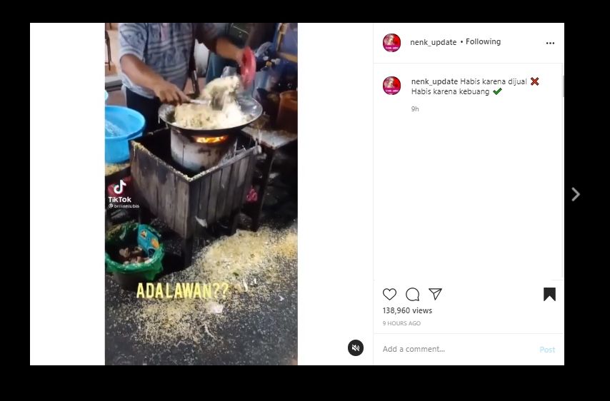 Banyak yang Terbuang,Trik Penjual Nasi Goreng Ini Bikin Terheran-heran. (Instagram/@nenk_update)