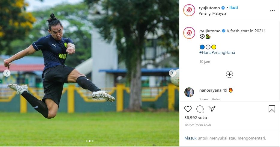 Ryuji Utomo sedang berlatih bersama Penang FC. (Instagram/ryujiutomo)