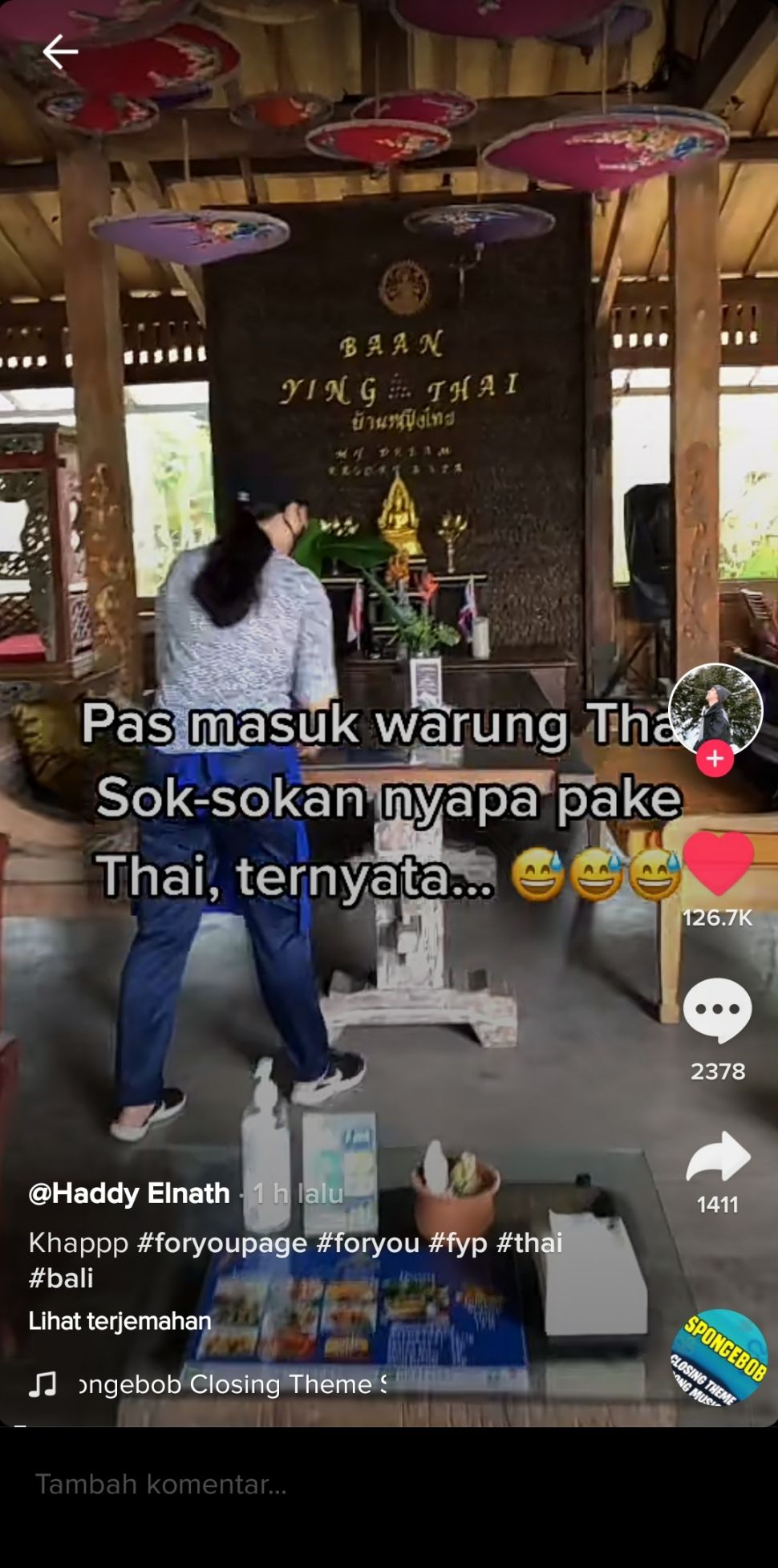 Iseng bicara Thailand, ternyata pelayannya orang asli Thailand (TikTok @haddyelnath)