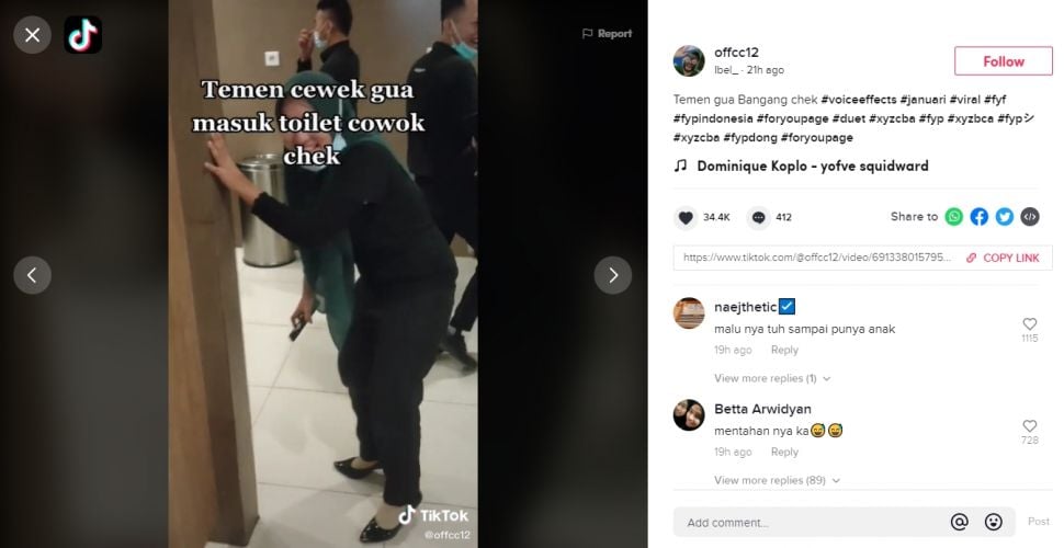 Viral Video Cewek Salah Masuk Toilet Pria (TikTok).