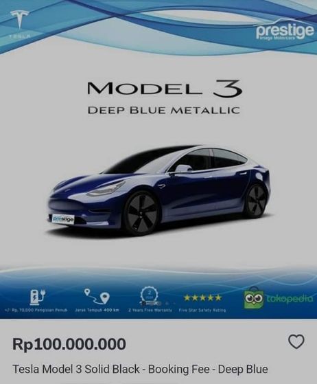 Pre order mobil Tesla malah tuai banyolan warganet. (Facebook/Deny Eko)