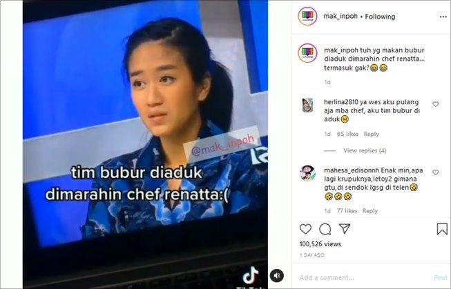 Jawaban Chef Renatta soal tim bubur diaduk atau nggak diaduk. (Instagram/@mak_inpoh)