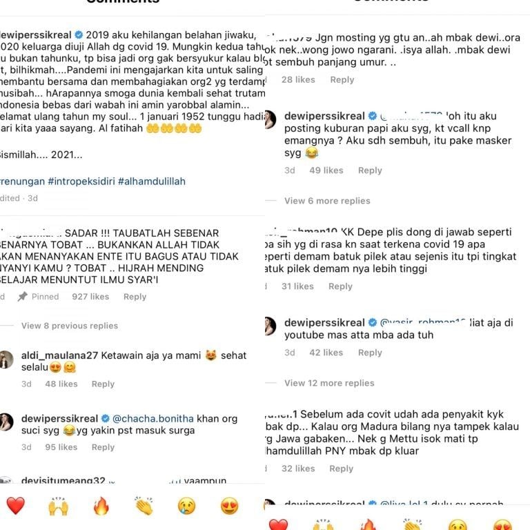 Unggahan Dewi Perssik dikritik netizen, ada yang memintanya untuk segera taubat. [Dewi Perssik / Instagram]