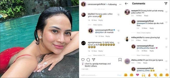 Vanessa Angel pakai softlens saat berenang. (Instagram/@vanessaangelofficial)