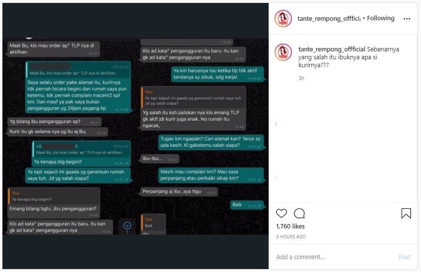 Viral Ibu Marah-Marah Diingatkan Kurir untuk Menyalakan HP (instagram.com/tante_rempong_offficial)