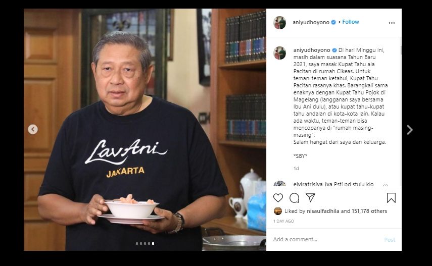 Jago di Dapur, Aksi SBY Masak Kupat Tahu Khas Pacitan Jadi Sorotan. (Instagram/@aniyudhoyono)