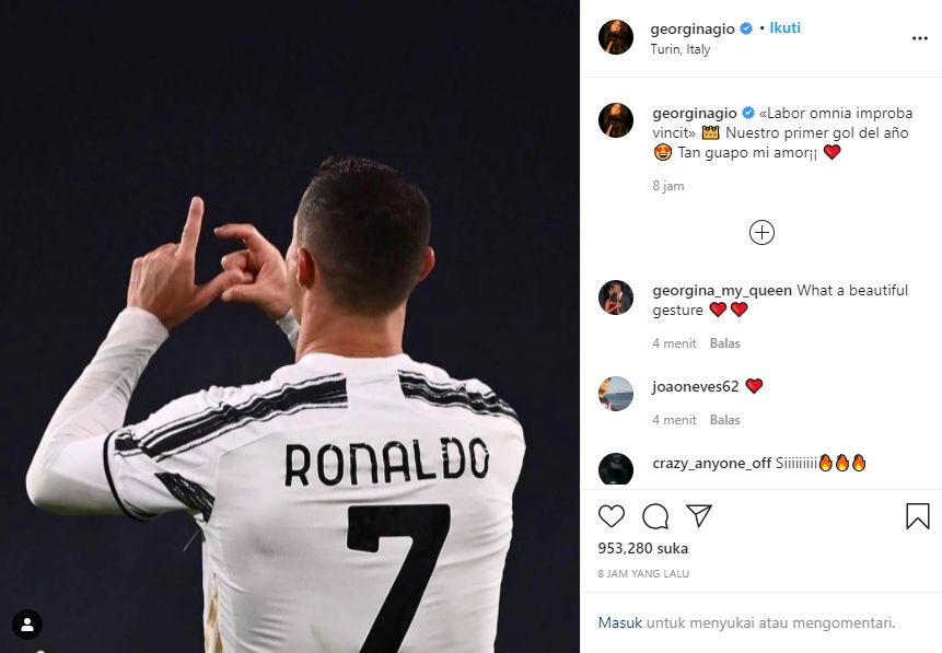 Georgina Rodriguez beri sanjungan untuk kekasihnya, Cristiano Ronaldo. (Instagram/georginagio)