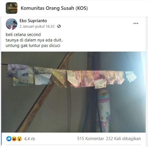 Beli Celana Bekas Berhadiah Uang (facebook.com/Komunitas Orang Susah)