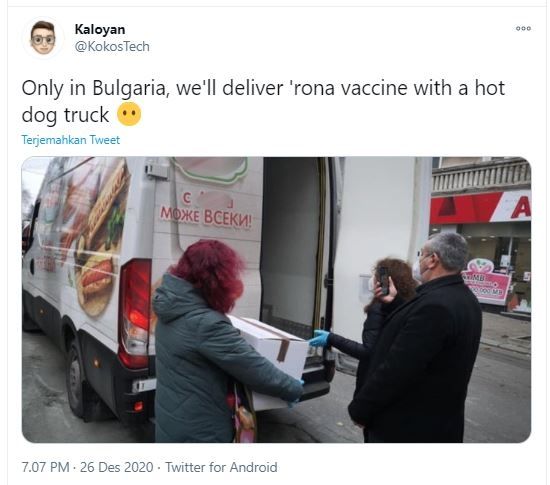 Bulgaria mendistribusikan vaksin Covid-19 dengan truk hot dog (Twitter@KokosTech)
