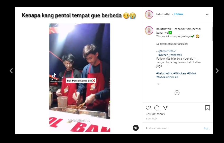 Viral Video Tukang Pentol Ganteng, Publik: Jadi Pengen Jajan Tiap Hari. (Instagram/@haluthetic)