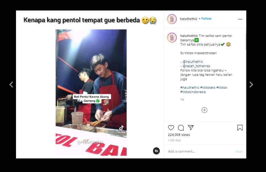 Viral Video Tukang Pentol Ganteng, Publik: Jadi Pengen Jajan Tiap Hari. (Instagram/@haluthetic)