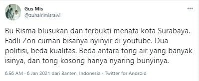 Gus Mis sindir Fadli Zon hanya bisa nyinyir di YouTube (Twitter/zuhairimisrawi)