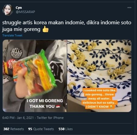 Gegara Lakukan Hal Ini, Artis Korea Ngeluh Keasinan saat Makan Mi Instan. (Twitter/MISSARAP)