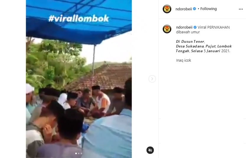 Video pernikahan di bawah umur di Lombok. (Instagram/ndorobeii)