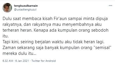 Tengku Zul sindir kumpulan orang bodoh penyembah Firaun (Twitter/ustadtengkuzul)