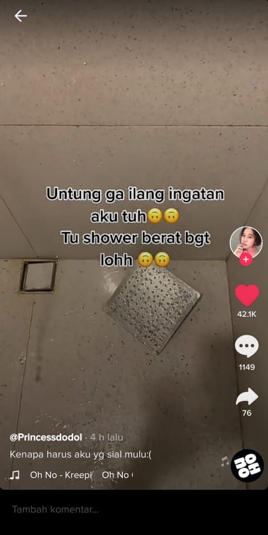 Wanita ini tertimpa shower saat sedang mandi di hotel bintang 5 (TikTok @princessdodol)