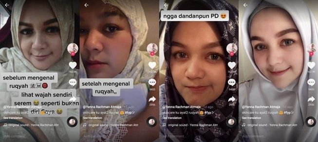 Viral wanita ngaku glowing berkat ruqyah. (TikTok/@yennarachman)