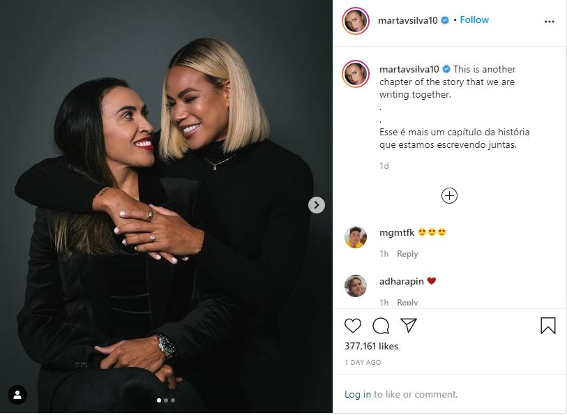 Marta Vieira tunangan dengan rekan setimnya. (Instagram/martavsilva10)