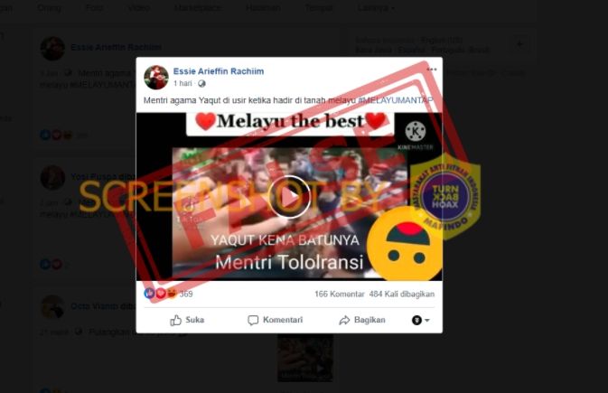 Cek Fakta Menag Gus Yaqut Diusir saat Hadir ke Tanah Melayu (turnbackhoax.id).