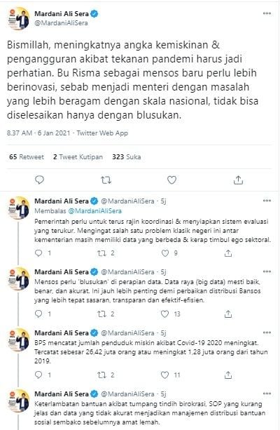 Mardani minta Mensos Risma tak cuma blusukan (Twitter/mardanialisera)