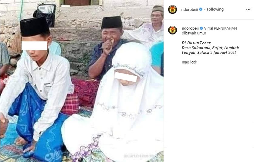 Video pernikahan di bawah umur di Lombok. (Instagram/ndorobeii)