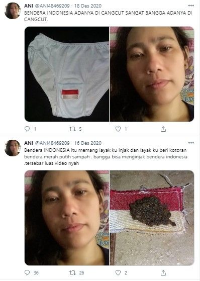 Wanita lecehkan bendera Merah Putih dan Pancasila (Twitter/ani48469209)