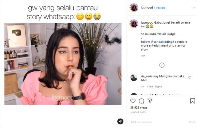 YouTuber Nessie Judge jadi perbincangan usai ngaku baru tahu WhatsApp Story. (Instagram/@igsmood)