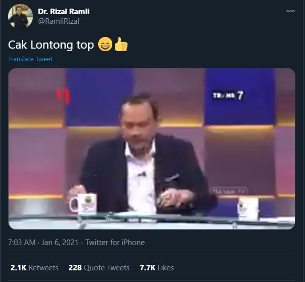 Rizal Ramli Membagikan Ulang Video Cak Lontong Berkelakar, Mengurai Tipe Politisi (Twitter/RamliRizal).