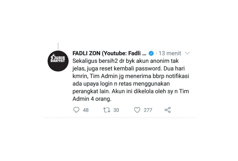 Tangkapan layar klarifikasi Fadli Zon like video porno. [Twitter/@fadlizon]