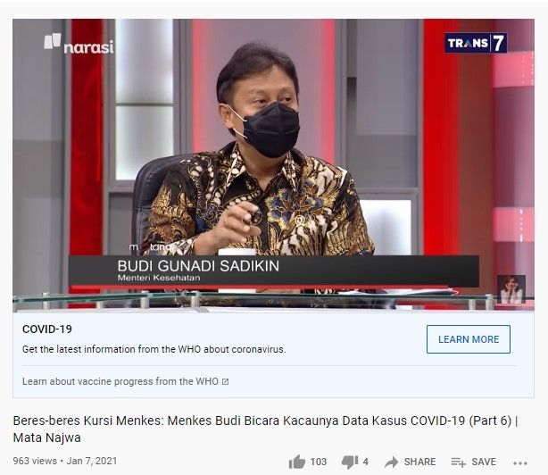 Menkes Budi Gunadi Sadikin jadi pembicara di Mata Najwa (YouTube/najwashihab)