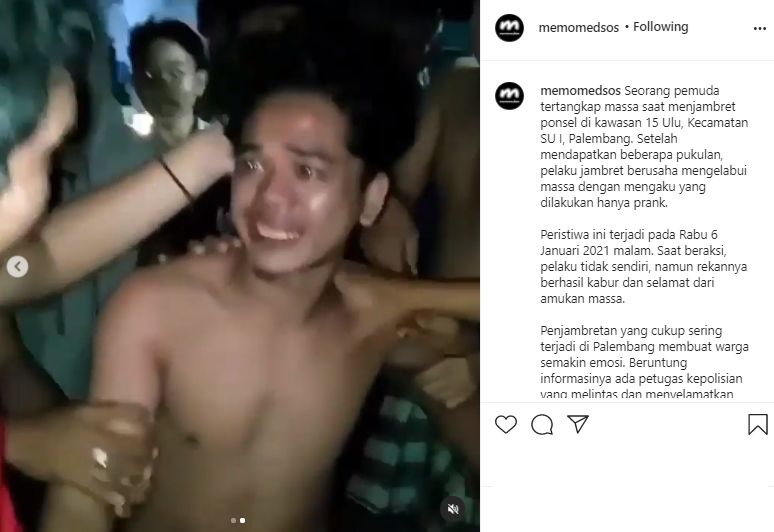 Video jambret mengaku cuma prank saat diamuk massa. (Instagram/memomedsos)