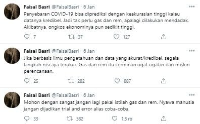 Faisal Basri minta pemerintah tak pakai istilah gas dan rem pengendalian Covid-19 (Twitter/faisalbas