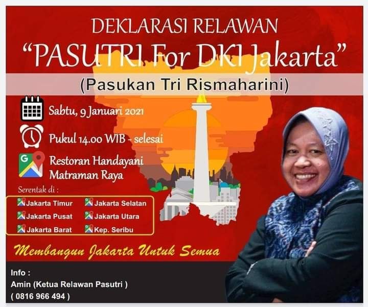 Poster deklarasi Pasutri, Pasukan Tri Rismaharini for DKI Jakarta.[Istimewa]