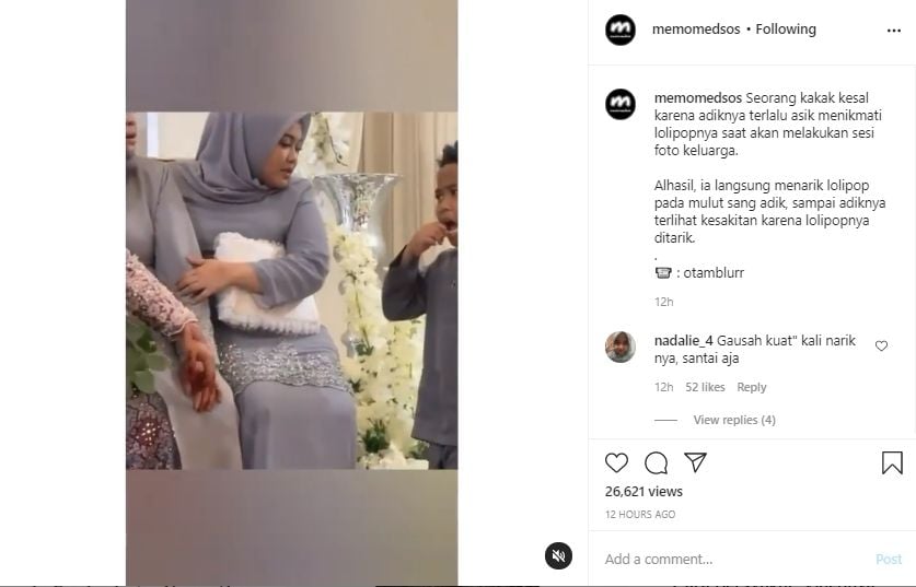 Video kakak lakukan hal tak terduga saat adik sibuk makan permen. (Instagram/memomedsos)