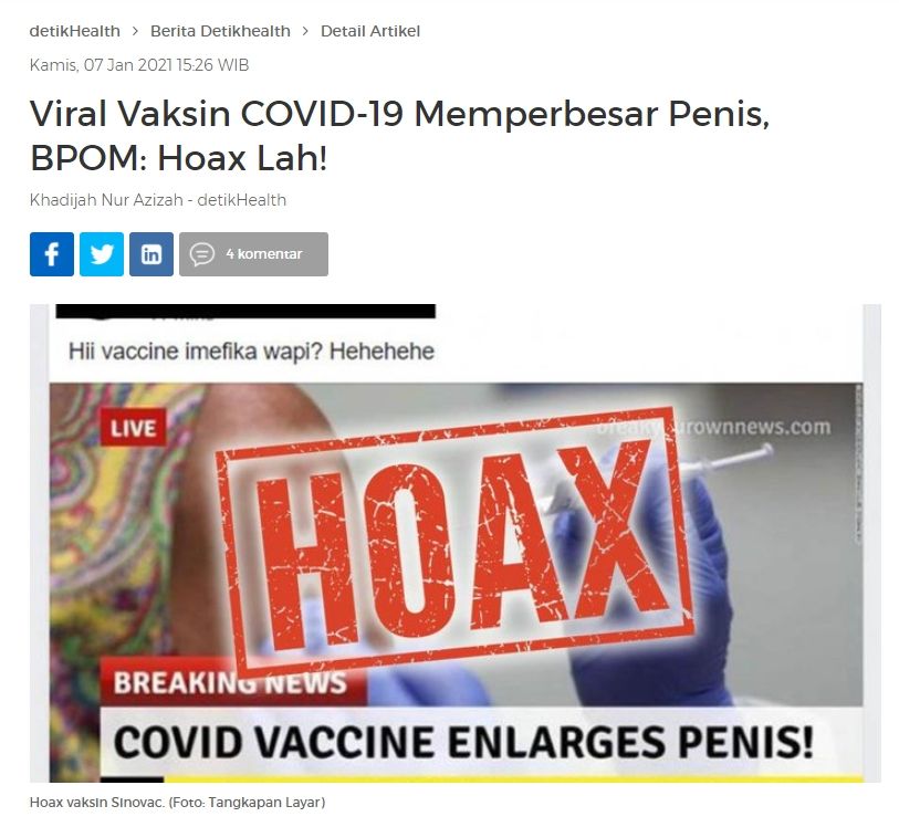 Fakta vansin Sinovac bisa memperbesar penis (Turnbackhoax.id)