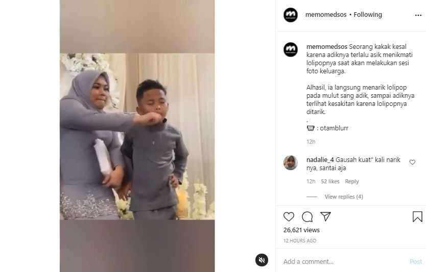 Video kakak lakukan hal tak terduga saat adik sibuk makan permen. (Instagram/memomedsos)