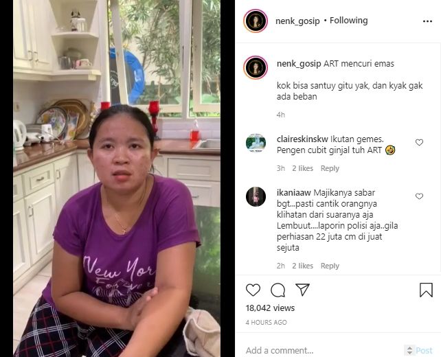 Viral Video ART diinterogasi majikan usai mencuri perhiasan. (Instagram/nenk_gosip)