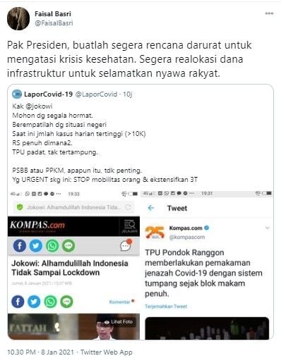 Faisal Basri minta Jokowi realokasi dana infrastruktur untuk penanganan Covid-19 (Twitter)