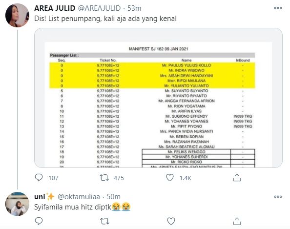 Syifa Mila, MUA asal Pontianak diduga jadi korban jatuhnya pesawat Sriwijaya Air. (Twitter/areajulid)