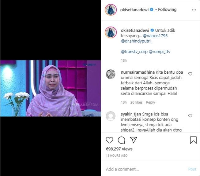 Oki Setiana Dewi ingatkan soal adab berteman kepada Ria Ricis. (Instagram/@okisetianadewi)