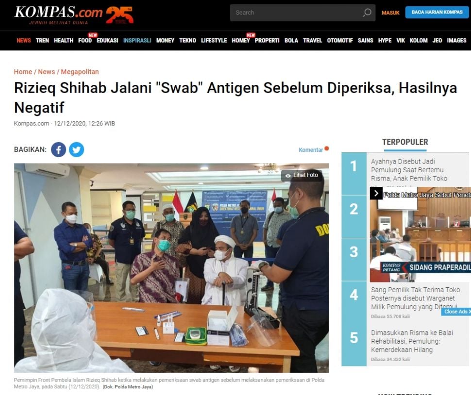 Fakta Rizieq meninggal di penjara karena kena covid-19 Turnbackhoax.id)