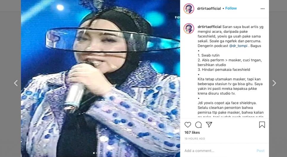 Unggahan Dokter Tirta yang memajang penyanyi Melly Goeslaw. (Instagram/@drtirtaofficial)