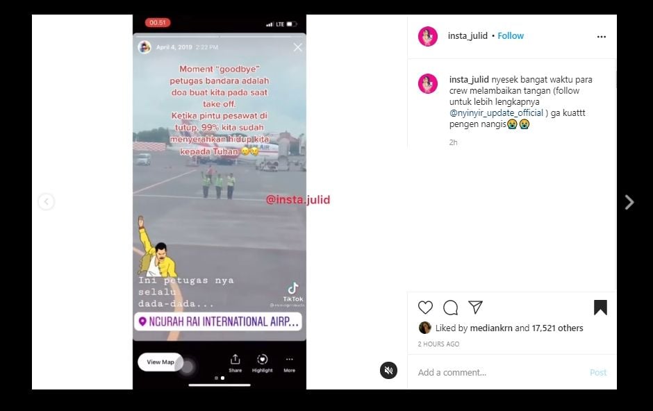 Menyentuh Hati, Viral Video Kru Bandara Lambaikan Tangan ke Pramugari. (Instagram/@insta_julid)